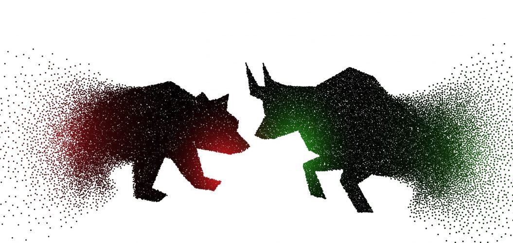 bull and bear concept design made with particles